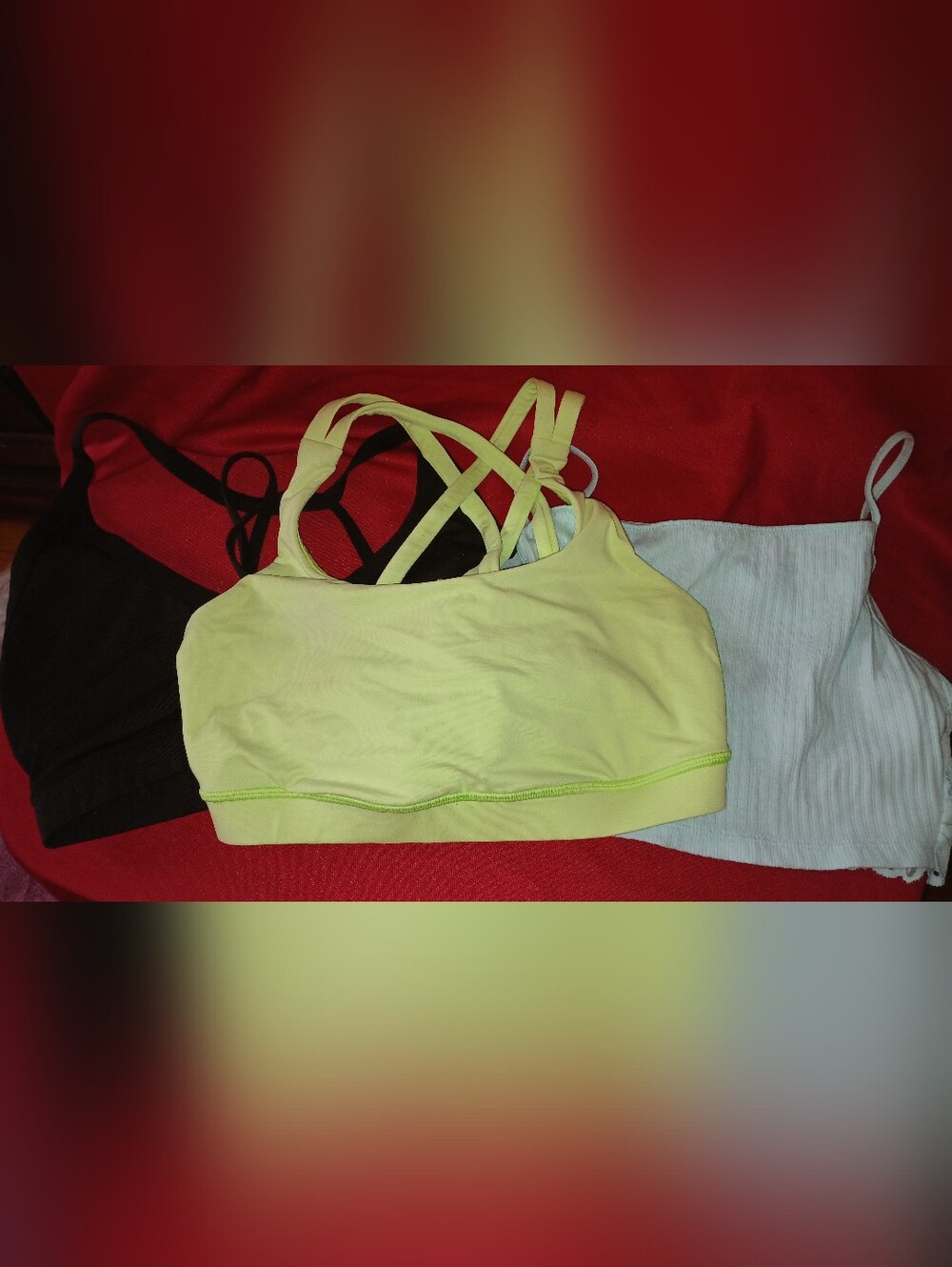 Women’s Strappy Bralettes, 3 pieces - Lime Green, Black, Light Aqua
